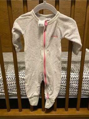 Bonds Wondersuit Pink-Trim White Baby Footed One-Piece Zip Sleeper
